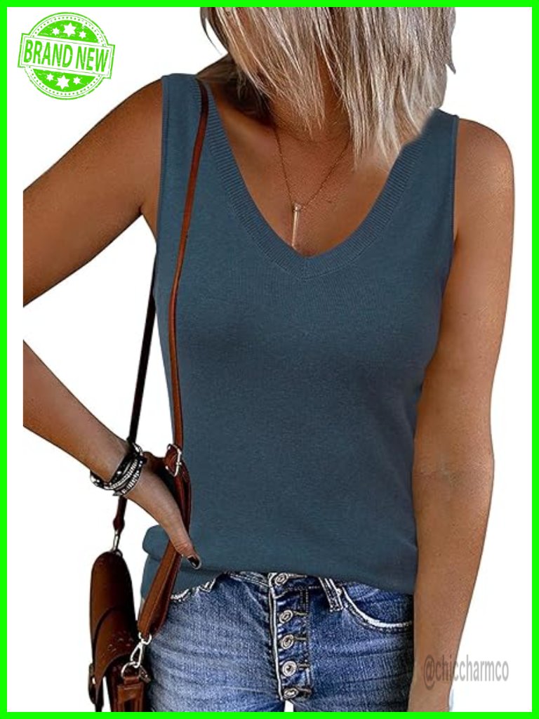 Women's Wool Blend Slim Fit V-Neck Tank Top Sleeveless Lightweight Stretchy
